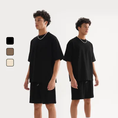 Customize Logo Oversized T Shirt and Shorts Summer Streetwear Casual Men's Clothing Shorts and T Shirt Sets