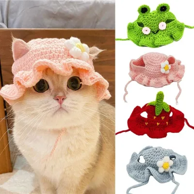 High Quality Cartoon Puppy Beanie Cat Accessories Fashion Outfit Small Animal Knitted Decorative Bib for Teddy Dogs Cats