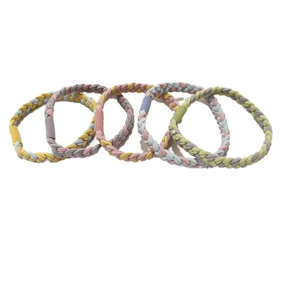 Dianer Handmade High Elastic Hairbands Bright Rainbow Double Color Twist Braid Hair Tie for Girls and Children