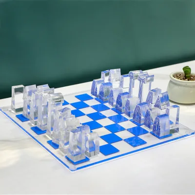 Minimalist Solid Acrylic Chess Set Complete 30x30cm Board Minimalist Geometric Acrylic Chess Game Wholesale