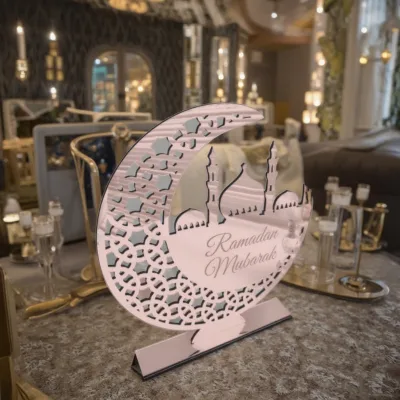 Hot Sale Acrylic Gold Moon Star Ornament Wedding Party Muslim Eid Mubarak Ramadan Festival Islamic Wall Stickers Place Cards