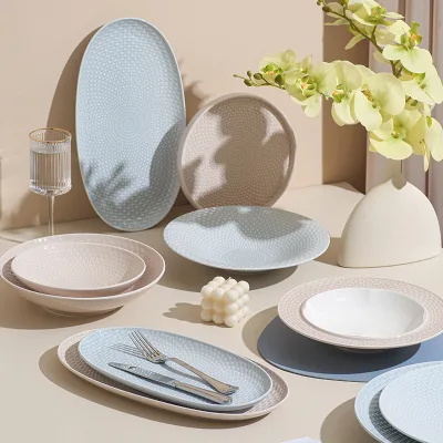 Nordic Ins Home Restaurant Solid Color Porcelain Set Combination Personalized High Beauty Western Beef Plate Salad Bowl