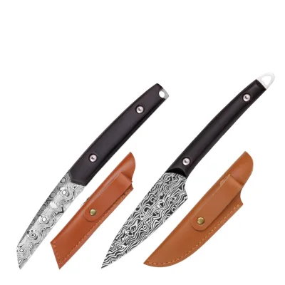 3-Inch Stainless Steel Slicing Knife with Laser Pattern Small Kitchen Pocket Knife Leather Sheath Wood Handle Eco-Friendly