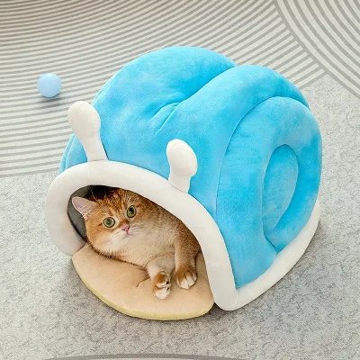Cute Snail Shape Cat Bed Cave Cozy Enclosed Hideaway Non-Slip Bottom Warm Winter Tent Kennel Bed for Indoor Cats Small Dogs