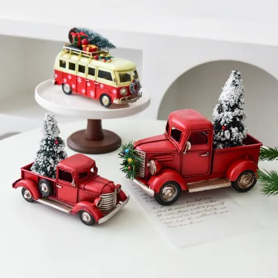 Christmas Decorations: Premium Tin Toy Car Christmas Tree Train Desktop Ornament Christmas Gift