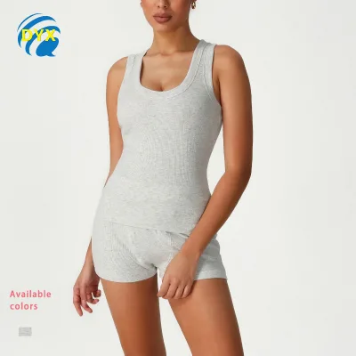 Stylish Fitted Sleeveless Sports Tank Top Set with High-Waisted Casual Butt-Lifting Shorts Two-Piece Workout Fitness Clothing