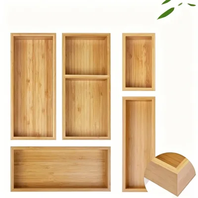 Bamboo Eco-Friendly Modern Drawer Organizer Set 5 PCS Multi-Use Wood Storage Organizers with Divider Trays