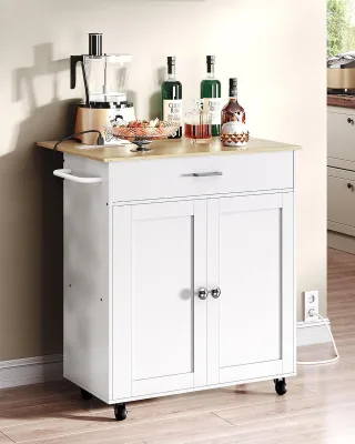 Kitchen Island Cart with Storage, Kitchen Island Table with Charging Station,  Kitchen Table with Cabinet