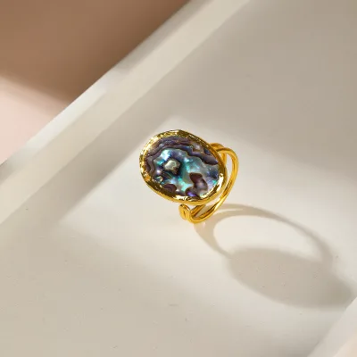 Design Sense Simple Natural Abalone Shell Luster Open Ring for Party