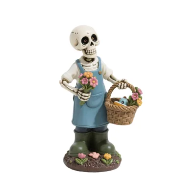 6 Inch Skeleton Gardener Statue - Resin Macabre Planter with Removable Tools | Gothic Terrarium Decor for Plant Lovers