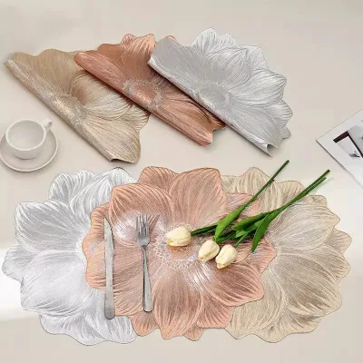 High- Luxury Lotus Non-Slip Circle Placemat Bowl Mat Cup Mat PVC Heat-Insulating Thickened Hotel Home Washable