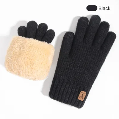Men's Winter Warm Jacquard Knitted Wrist-Length Gloves Acrylic/Cotton Fleece Lined Breathable Touchscreen Needle Detection Daily
