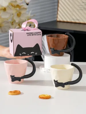 Minimalist Style cat Mug with High Aesthetic Value Cute Breakfast Cup Ceramic Personalized Souvenirs Cute and Fun Drinking Cup