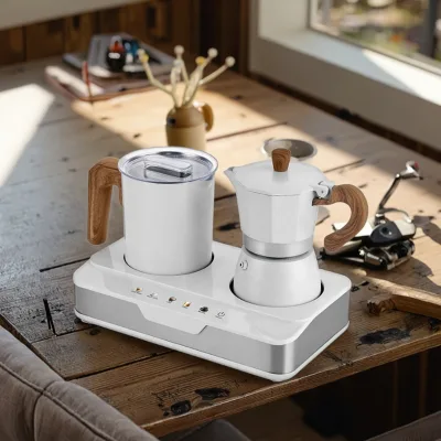 Dual Base Coffee & Milk Frother Combo Independent Design for Simultaneous Coffee Boiling & Milk Foaming Hot Cold Foam Mode