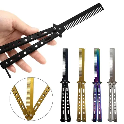 Barber Stainless Steel Hair Styling Tools Butterfly Comb for Training Practice Portable Hairdressing