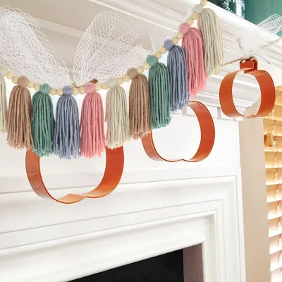 Rainbow Tassel Garland Colorful Pom Pom Garland Wood Bead Easter Spring Girls Bedroom Wall Classroom Nursery Party Room Decor