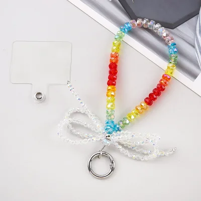 Colorful Crystal Beaded Zinc Alloy Phone Strap for Women Portable Durable 14cm Short Charm for Phones Cameras Bags Keychains