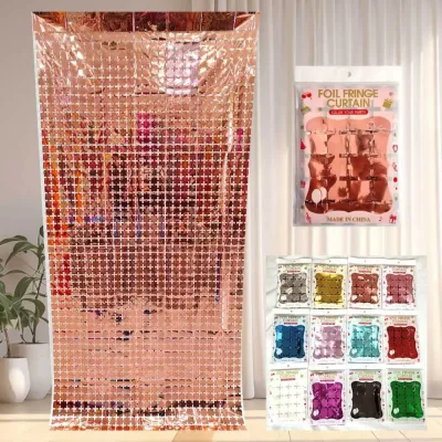 Hot Sale Multicolor Metallic Party Backdrop Mini Square Block Foil Fringe Curtains Streamers