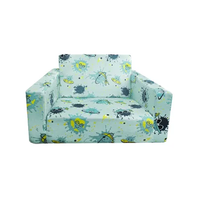Foldable Kid Sofa Bed Cute Cartoon Print Play Couch Chair Lounger High Density Foam Compressible Sofa