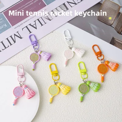 Mini Colorful Sports Racqurt Badminton Plastic Keychain Schoolbag Charm Keys Pendant Gift for Students Badminton Racket Keyring