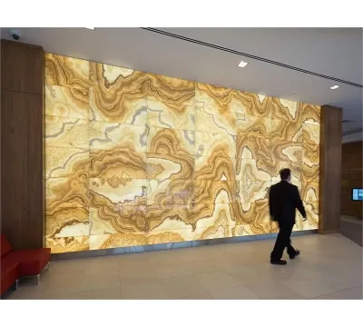 Modern Style High Quality Natural Yellow Onyx Stone Tiles Polished Backlit Translucent Wall Tile for Villa Decor Hotel Marble