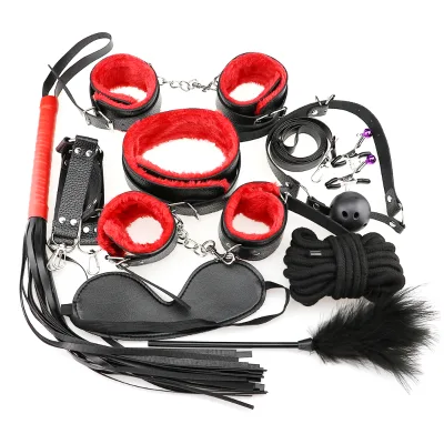 Adjustable SM Bondage 10 Pieces Kit BDSM Set Body Harness Erotic Sex Toy for Couples Sex Handcuffs Leather Whip Fetish Play