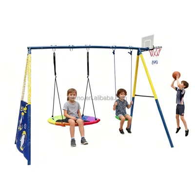 Zoshine Multi-functional Swing Set with Basketball Hoops Waterproof Perfect for Home Backyard Garden Patio Family Entertainment