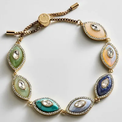 Vintage Retro Zircon Inset Evil-eye Gold-plated Bracelet Stackable Light Luxury High-end Fashionable Bracelet