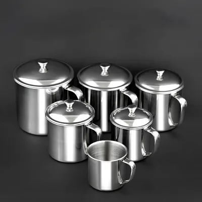 Reusable Camping Outdoor Stainless Steel Coffee Water Cup Metal Tea Coffee Mug with Lid Handle Cooking Pot