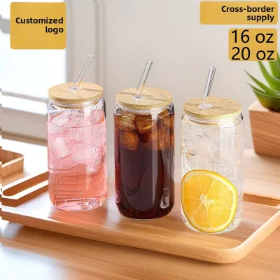 For Cross-border 16oz Single-layer High-temperature Resistant for Cup Bamboo Lid High Borosilicate Glass Straw Cup