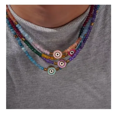 Cross-Border New Color Crystal Healing Necklace Bohemian Natural Stone Butterfly Heart Pattern Link Devil's Eye Europe America