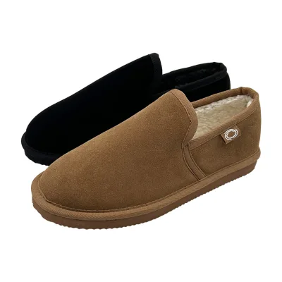 Winter Warm Men's Leather Warm Fluffy Breathable Scuff Twinface Suede Cozy Indoor Outdoor Slippers