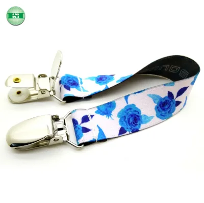 Blue Rose Floral Print Elastic Belts Dress Cinch Clips 3/4" 1" Stretchable Patterned Tape for Gloves Clips Support Customization