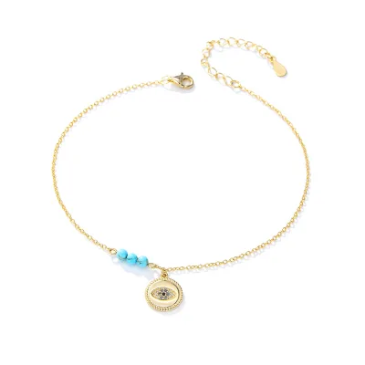 Eye Pendant Turquoise 18K Gold Plated Devil's Eye Foot Jewelry 925 Sterling Silver Anklets Women