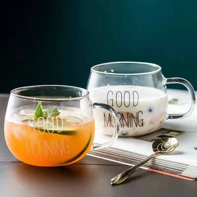 Modern Design High Borosilicate Glass Cup Transparent Juice Milk Tea Cup Portable Large Capacity Letter Print Unisex for Home