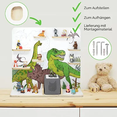 Children's Shelf for Music Box, Dinomania Motif, Suitable for the Toniebox and Approx. 45 Tonies, Gift Idea, Play, Collect, Stan