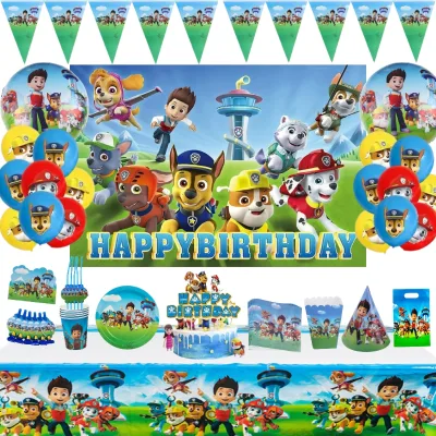 Paw Dog Birthday Decoration Foil Balloon Disposable Tableware Birthday Banner for Boy Girl Party Supplies