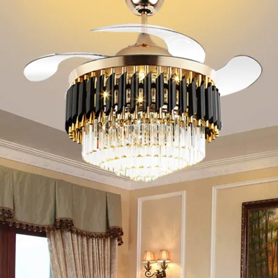 Modern 42-Inch LED Ceiling Fan Acrylic Blades Crystal Metal DC Motor Commercial Living Room Decoration Including Project Installation