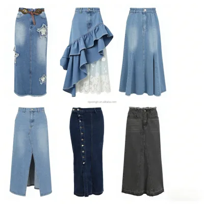 Vintage Wash & Distressed Patch Detail Asymmetric Ruffle & Lace Design High-Waisted Fit Silhouette Frayed Denim Maxi Skirt