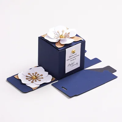 Dark Blue Square Flower Box for Wedding Engagement