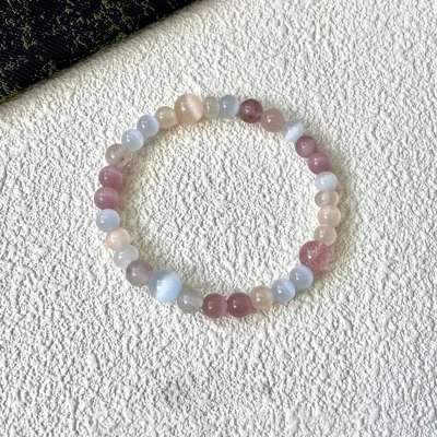 GT Gemstone Healing 8mm Round Bead Natural Stone Bracelet Cat's Eye Stone Elastic Bracelet for Girls
