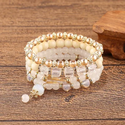 4 Pcs/set Fashion Boho Bracelets & Bangles Women Stone Beaded Bracelet Set With Colorful Gem Long Wrap Wristband for Women