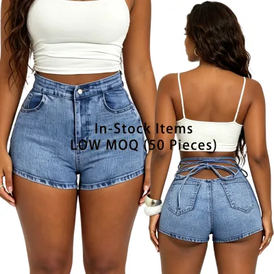 Hollow Out Lace-up Denim Shorts Women Sexy High Waist Hot Pants Stretch Distressed Side Lace Up Jean Shorts Streetwear