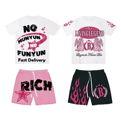 Customized logo Summer Breathable Plus Sized Outfit Casual Sweatsuit 100%cotton Streetwear t Shirt Shorts Sets for Men