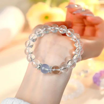 Wholesale natural white crystal aquamarine bracelet fresh and classic round bead bracelet