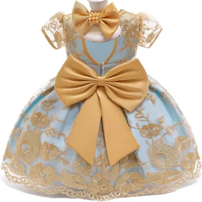RTS Little Baby Vintage Dresses Wholesale Mesh Embroidery Ball Gown Kid Girls Holiday Princess Party Fancy Dress Costumes