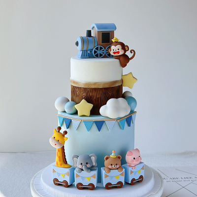 Cartoon Monkey Bear Horse BABY Square Rainbow Tower Water Balloon Locomotive Compartment Soft Glue Doll Cake Toppers Decoration
