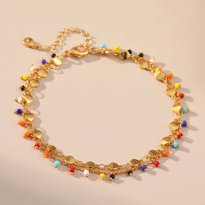 Women's Bohemian-style Candy-colored Seed-bead Design Ethnic-inspired Ankleton-trend for Spring Summer Exotic Flair Tourist Gift