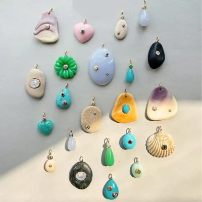 European and American New Fashion DIY Heart Flower Jade Necklace Pendant Copper with Gold Plating Color Retention