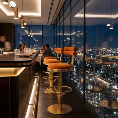 Modern Adjustable Luxury Steel Bar Chair Swivel High Stool for Home Bar Hotel & Dining